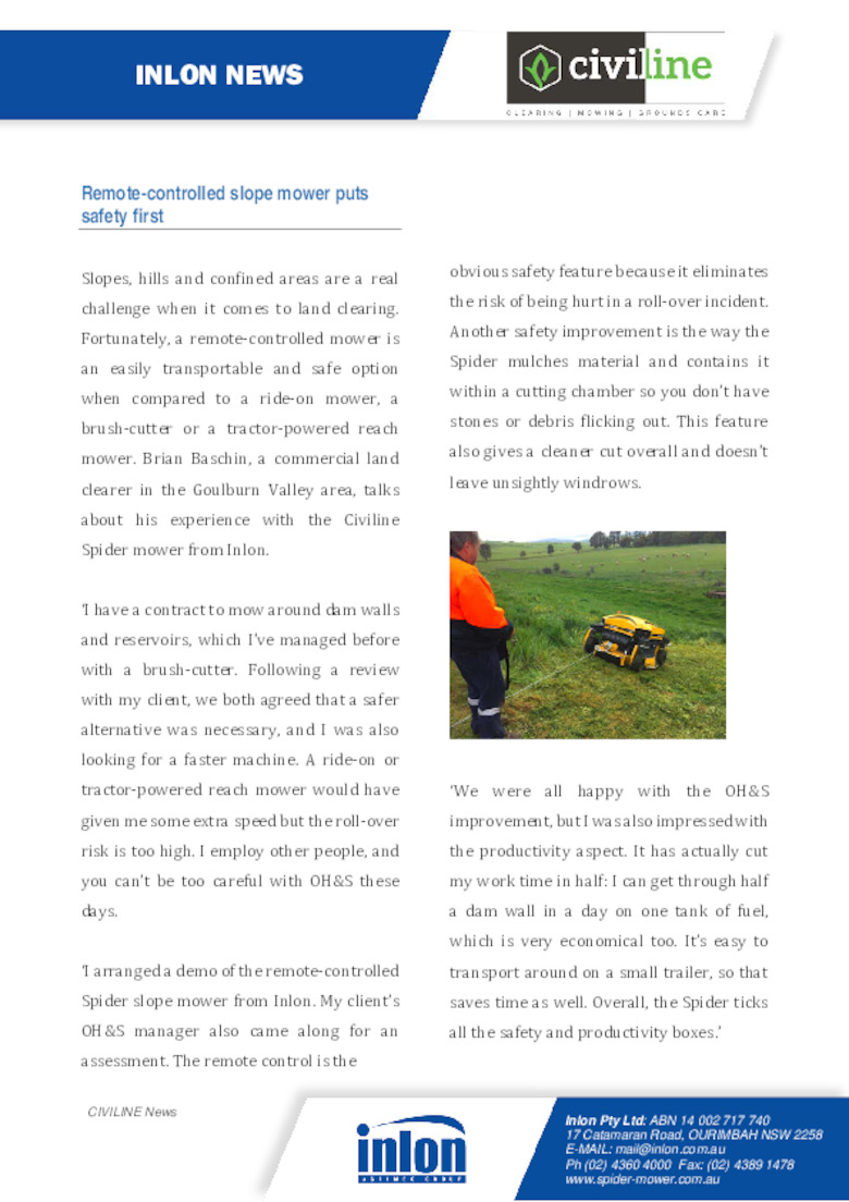 Remote-controlled slope mower puts safety first